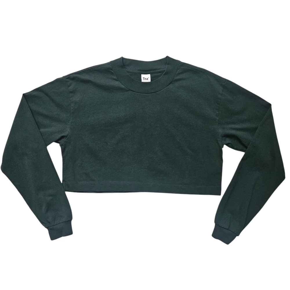 TNA Green Ryer Cotton Cropped Long Sleeve Top Size M